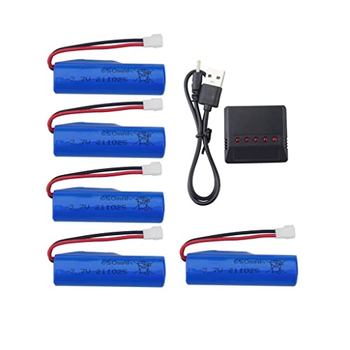 5PCS 3.7V 650mah Batterie au Lithium avec Chargeur 5 en 1 pour SYMA Q9 H126 H131 H118 RH701 Bateau télécommandé Bateau à Grande Vitesse Jouet Bateau électrique Bateau à Eau modèle de Bateau Cover