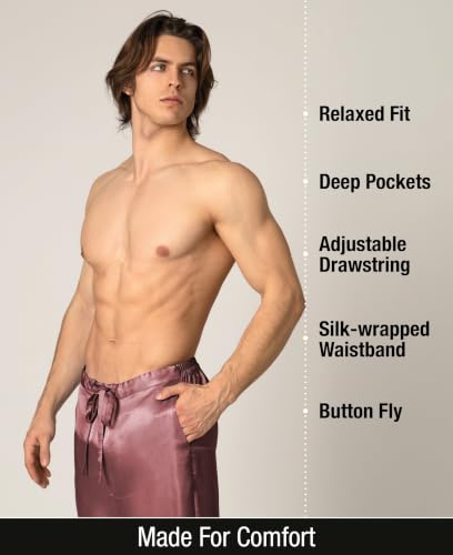 Image of Luxury Artisan Mens Silk Pajama Pants, Natural Silk PJ Bottoms