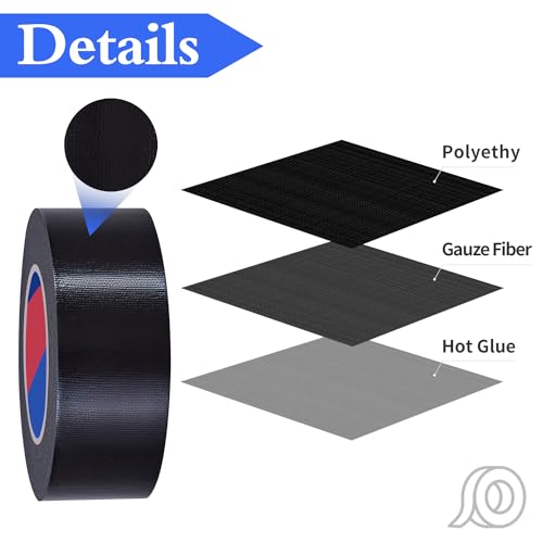 Image of Black Duct Tape 2 Inch x 55 Yards x 10 Mil Thickness Heavy Duty, No Residue, Tear by Hand & Waterproof Duct Tape,Great for Packaging, Home Use, DIY, Projects and Repairs
