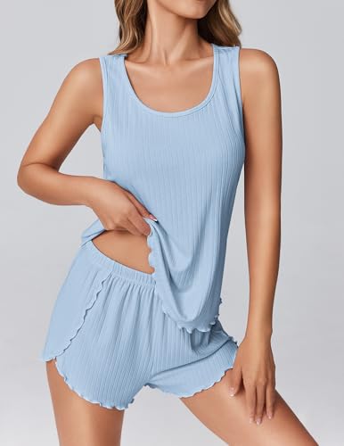 Image of Ekouaer 2 Pieces Womens Tank Top Pajamas Set Soft Sleepwear Cami and Shorts