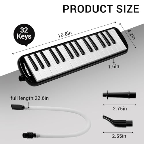 MOSEN 32-Key Melodica for Beginners - Easy Play Melody Instrument with Premium Sound, Non-Toxic ABS & Phosphor Bronze Reeds | Includes Carry Bag, Tube & Strap(Black)