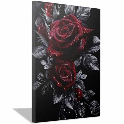 Tableau decoration murale fleurs rose rouge bordeaux toile encadrée 40x60