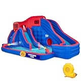 Sunny & Fun Deluxe Adventure Inflatable Water Slide Park – Heavy-Duty for Outdoor Fun - Climbing Wall, 2 Slides & Splash Pool – Easy to Set Up & Inflate with Included Air Pump & Carrying Case