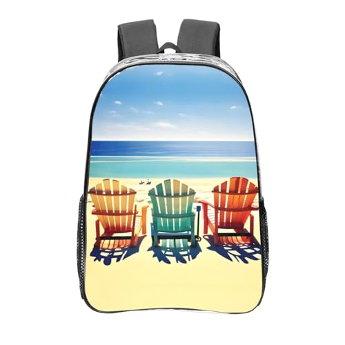 Sac à dos transparent imprimé scène de plage avec poches de rangement