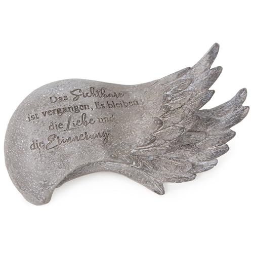 Logbuch-Verlag Engelsflügel Grabschmuck Engel 19,5 x 10,5 x 6,5 cm Deko Grab Allerheiligen frostfest Creme beige mit Spruch