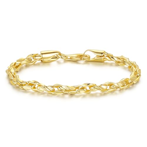 Gold Bracelets for Women 14K Gold Bracelet Dainty Bracelets for Womens Braided Chain Bracelet for Women Men 6.5/7/7.5/8/9in