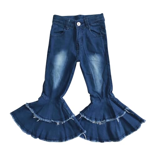 Todder Girl Blue Jeans Ruffle Bleached Bell Bottom