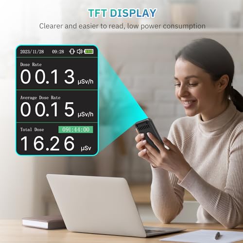 LifeBasis Geiger Counter Nuclear Radiation Detector, Radiation Dosimeter with TFT Display and Smart Alert Rechargeable Beta Gamma X-ray Radiation Monitor - with Lanyard and Bracket