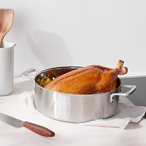 Foto von Olavson Schmorpfanne 28 cm hoher Rand, Kupferpfanne,Induktion, mit Deckel, Antihaftbeschichtung, Servierpfanne 28 cm hoher Rand, unbeschichtete Pfanne, spülmaschinenfest, Edelstahl mit(Stielgriff)6.5L