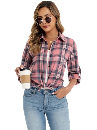 Famrrifuu Damen Kariertes Hemd Klassisch Karohemd Flanell Bluse...