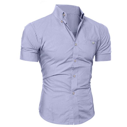 Camisas Hombre Moda Camisa Casual de Manga Corta Slim Fit para Hombres Personalidad Camisas de Vestir Formal Polos Camiseta Hombre Camisa de negocioss (Gris, 3XL)