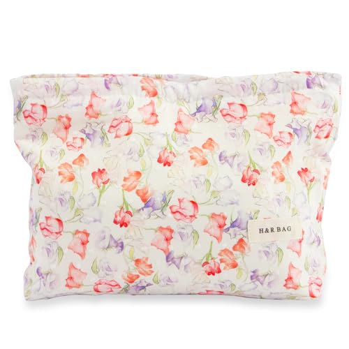 giteo bedding Bolsa de maquiagem estética, bolsa organizadora de maquiagem floral acolchoada, bolsa de higiene de viagem para mulheres e meninas, bolsa de cosméticos portátil de uso diário, linda