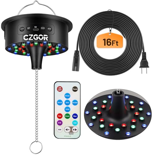 Disco Ball Motor with Light with Remote, Rotating 0/3/6/9/12/15 RPM Adjustable Speed, 16ft Detachable Power Cable/Battery/USB-C Power Mode, Supports 4'' - 16'' Mirror Balls for Party Christmas Wedding