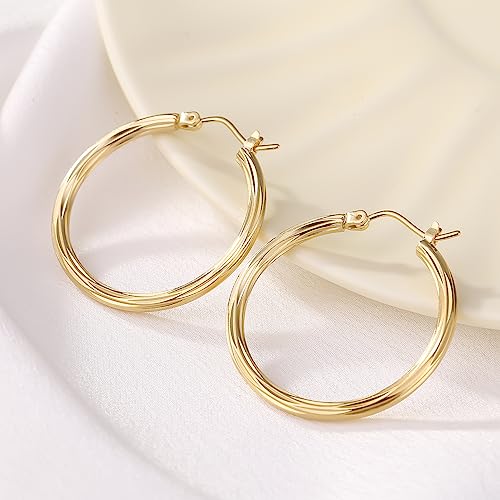 ToHeart 14k Twisted Hoop Earrings for Womens Hypoallergenic Small Gold Plated Hoop Earrings4