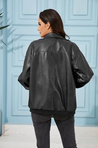 Leather Jacket Women Vintage Washed Faux Oversized Casual Motorcycle Biker Bomber Coats With Pockets 2025 Y2K Trendy4