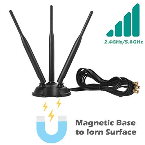 Techtoo Wifi Antenna Dual Band 2.4Ghz - 5.8Ghz With Rp-Sma Connector Treble Antenna Magnetic Base For Wireless Network Router - Usb Adapter - Pci Pcie Cards - Signal Booster - Wireless Range Extender #TOP3