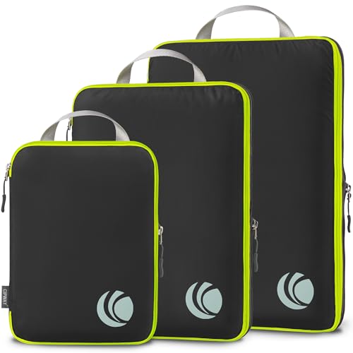 Cipway Compression Packing Cubes, Ultralight Travel Luggage Organizer Sets Extensible Travel Essentials for Carry on Suitcase(Black 3pcs)