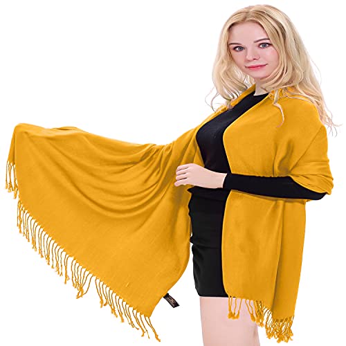 CJ Apparel Princeton Orange Halloween Pumpkin Solid Color Tassels Design Nepalese Shawl Seconds Scarf Wrap Stole Throw Head Wrap Pashmina Hand Made in Nepal New2