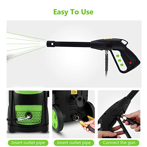 Suyncll Pressure Washer, Electric Power Washer, 1800W High Pressure Washer, 1.8Gpm Power Washer With 5 Tips, Portable Pressure Washer With Hose Reel & Foam Cannon For Patio Porch Garden, Green #TOP1