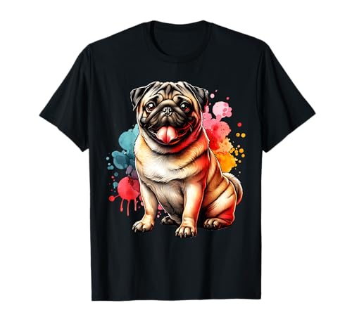 Mops Motive Für Herren Und Damen - Unisex T-Shirt Schwarz Pug-Liebhaber, Herren und Damen Kurzarm Klassisch Pull-On EU S Klein
