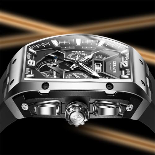 Image of OLEVS Luxury Watches for Men Black Mechanical Wrist Watch Self Winding Automatic Tourbillon Watches Skeleton Waterproof Mens Wrist Watch