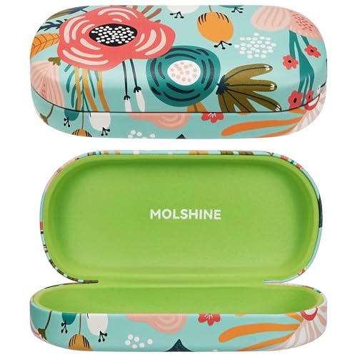 molshine Hard Shell Sunglasses Case,Classic Large Glasses Case for Women Men,Sunglass Eyeglasses (Green lotus)
