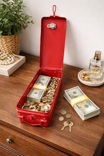 Image of JOWEL Jayco Aluminium Bank Locker Box /Jewellery and Cash Storage Box with Lock - 12 inch Long (Red)