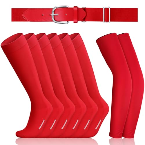 Haysandy 3 Pair Youth Baseball Softball Socks 1 Adjustable Belt 1 Arm Sleeve Combo for Men