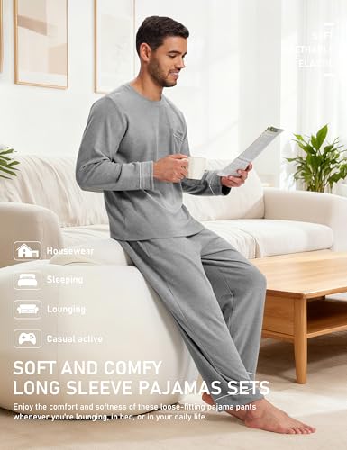 Image of Mofiz Men's Pajama Sets Viscose Long Sleeve Crewneck Warm Sleepwear