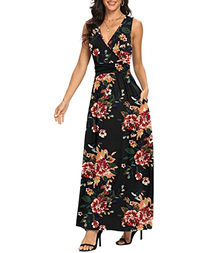 LILBETTER Women Sleeveless Deep V Neck Loose Plain Long Maxi Casual Dress2