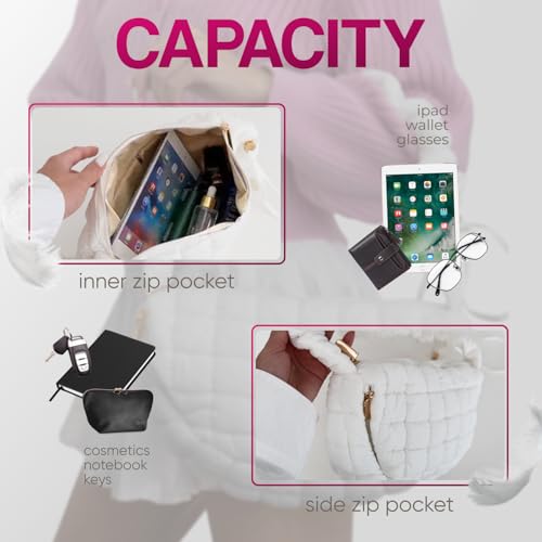 Image of Puffer Tote Bag Shoulder Bag for Women Crossbody Nylon Quilted Puff Tote Bag Hobo Handbag Lightweight