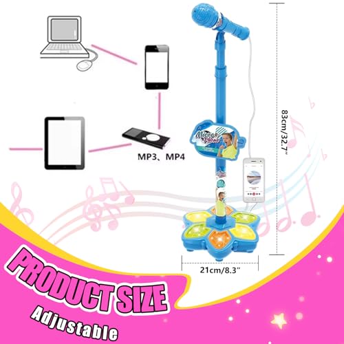 Microphone pour enfants de 3 ans et plus avec support réglable bleu et lumières - 7