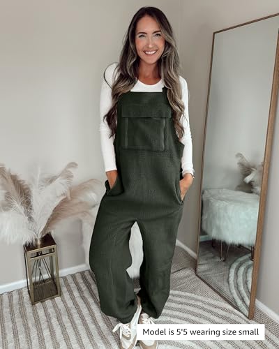 Luvamia Sherpa Fleece Overalls - Women's Baggy Jumpsuit - Army Green - Size 4/6 - image 5