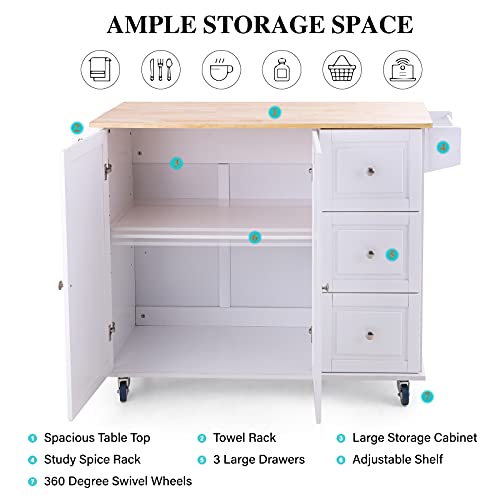 Kitchen Island Cart On Wheels - Portable Kitchen Island With Drop Leaf, Rolling Kitchen Island With Storage #TOP6