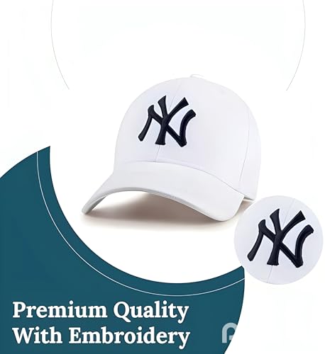 كاب بيسبول مزين بشعار N.Y - قبعة كاجوال للرجال والنساء - مناسبة للرياضة والخروج - تصميم عصري قابل للتعديل (ابيض, Onesize)