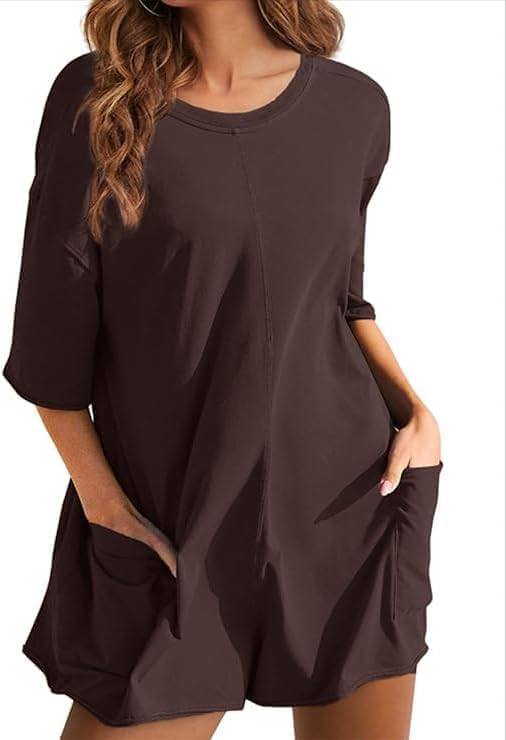 Women's Tee Rompers One Piece Short Sleeve Casual Athletic Overalls Workout Hot Shot Jumpsuits - Image 3