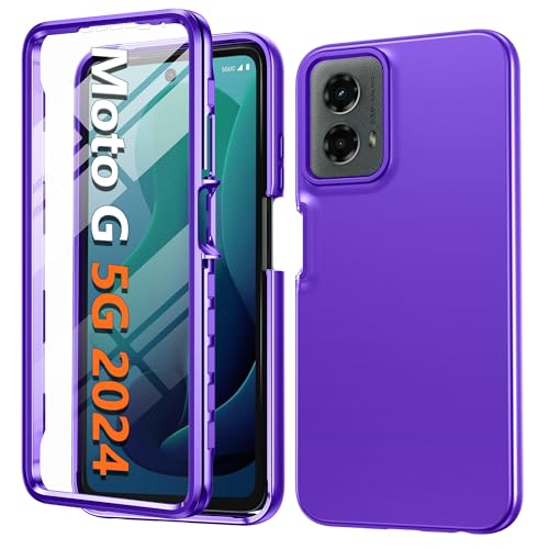 FNTCASE for Motorola Moto G-5G-2024 Case: Phone Case with Built-in Screen Protector Protective Silicone Cell Phone Cover Rugged Shockproof Full Body Slim Dual Layer Cover for Men Women Kids Purple