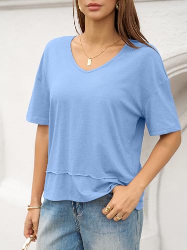 Image of UNCLECAT Womens V Neck T Shirts Summer Trendy Loose Fit Casual Tops Tees