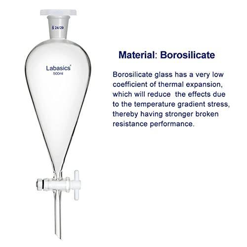 Labasics Conical Separatory Funnel, 500 Ml Heavy Wall Borosilicate Glass Separating Funnel With 24/29 Joints And Ptfe Stopcock #TOP3