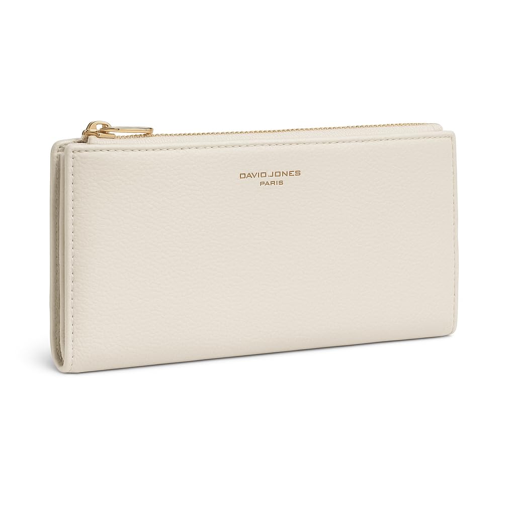 David Jones - Portefeuille Compagnon Femme Simili Cuir - Porte-Cartes Long Porte-Monnaie Cuir synthétique PU - Poche à Billets et Pièces - Beige