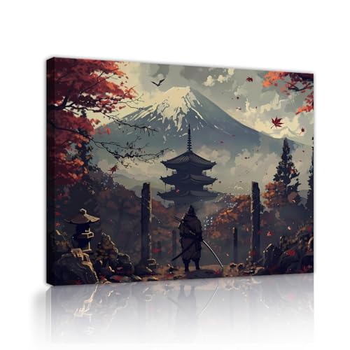 Images Mont Fuji samouraï : tableau décoration maison et art mural japonais rétro 60x80cm