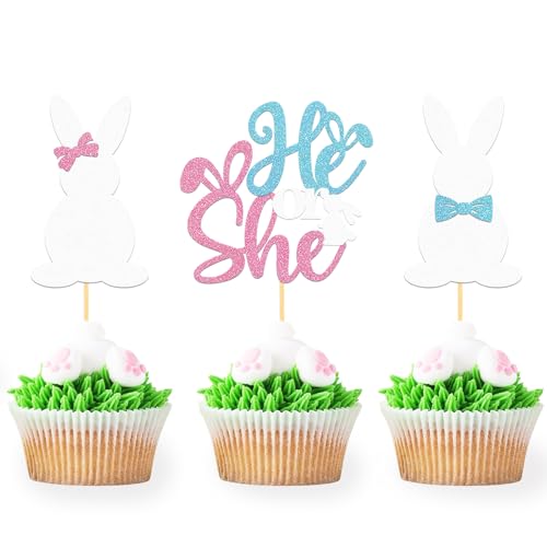 Moitkptt 24 Pcs Easter Bunny Cupcake Toppers for Easter Theme Spring Birthday Baby Shower Decorations