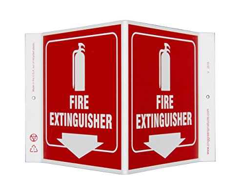 Zing Green Products Green Products 2516 Fire Extinguisher V Sign, 7 x 12 Inch, White on Red