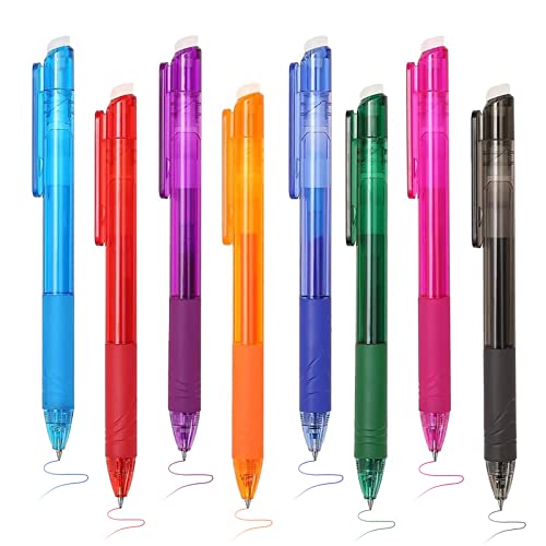 SJUNJIE 8 Pack Bolígrafo Borrable 8 Colores Bolígrafo Roller de Gel de Tinta Borrable 0,5 mm Bolígrafo de Gel Borrable para Niños, Estudiantes, Escuela, Material de Oficina Cover