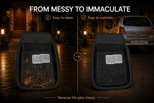 Image of PVC 3D Car Floor Mats for Maruti Suzuki Alto | Full Floor Coverage | Anti Slip Texture | Beige Interior Protection Mat Set | 3 Pieces | Pack of 1