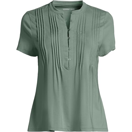 Image of Lands' End Women's Short Sleeve Lightweight Jersey Button Pintuck Top