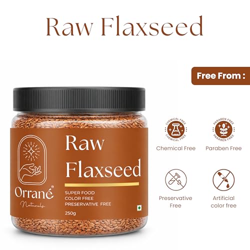 Image of Orrane Raw Flaxseed 250g Alsi Beej for Eating, Smoothies and Baking | High Omega 3, Fiber and Protein Rich Seeds, Gluten Free Superfood | Supports Heart Health, Digestion & Weight Management
