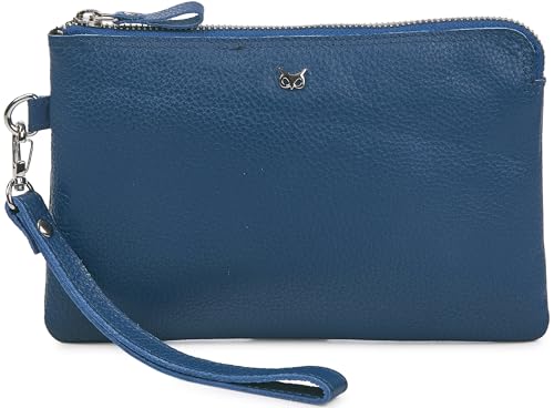 Wise Owl Accessories Genuine Leather Wristlet Wallet for Women Clutch Handbag Purses for Cell Phone Keys Coins Credit Card Slots