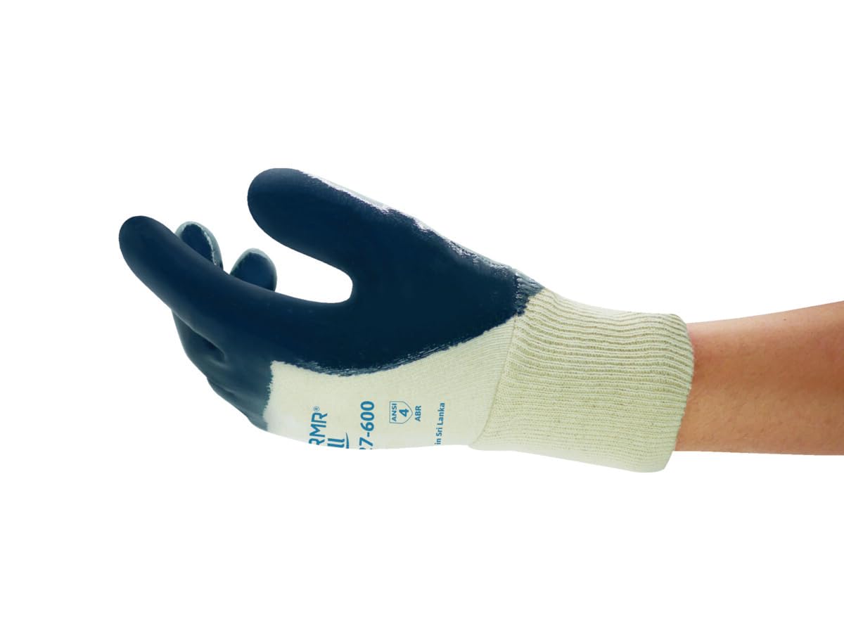 Ansell ActivArmr 27-600 Guantes de Trabajo, Revestimiento Nitrilo Extra-Resistente, Protección Cortes y Resistencia Aceite para Trabajos Pesadas, Hombre Mujer, Azul, Talla L (12 Pares)