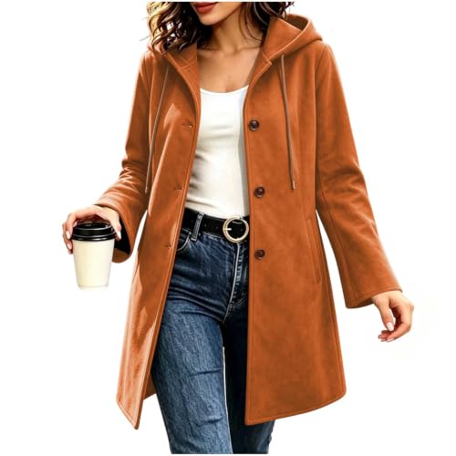 Women's Trench Coat Faux Suede Long Hooded Jacket Long Button Down Pea Coat - image 1